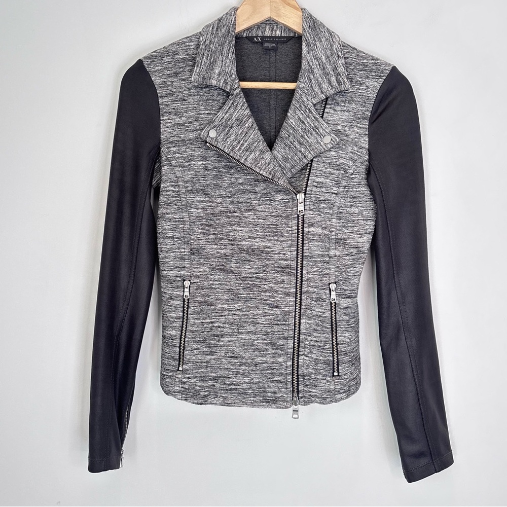 Armani Exchange AX Women Mixed Media Moto Jacket XS- Small w/pockets C150
